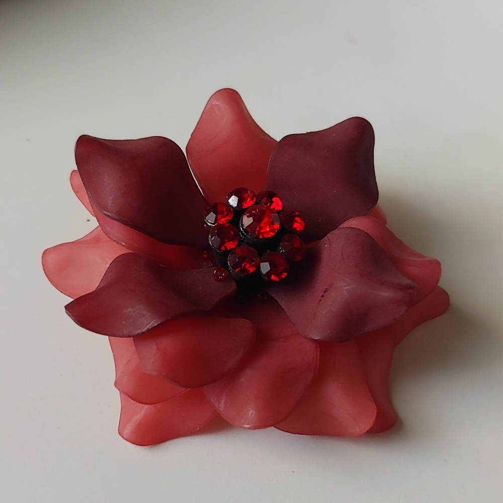Vintage Cellulose Acetate Flower w/ Rhinestones Brooch
